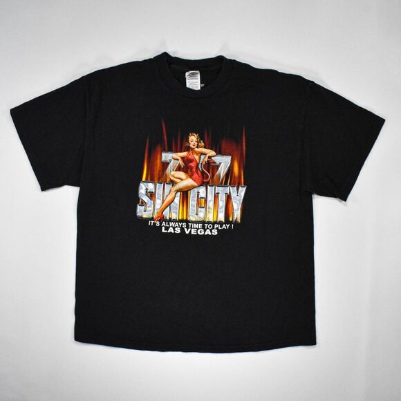 Vintage Y2K Las Vegas Sin City Pin Up Girl T-shirt - XL - Picture 1 of 8